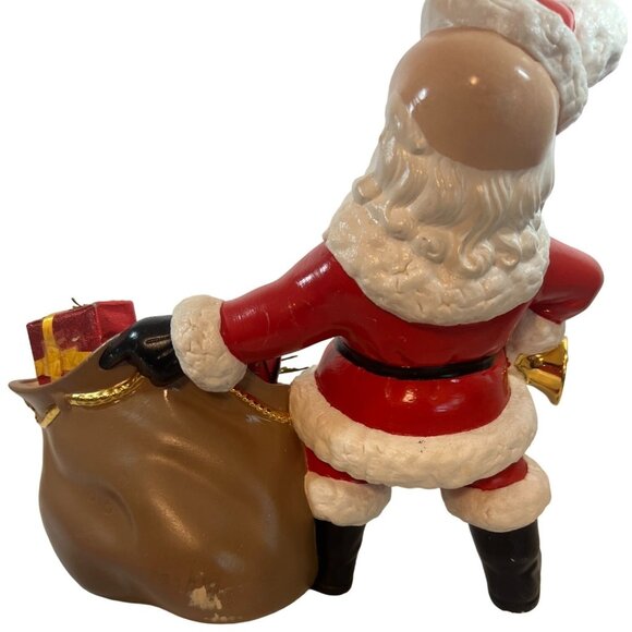 Vtg '70 Santa Claus Jolly St Nick Ceramic Figurine Gift bag bell homemade signed - Picture 2 of 9